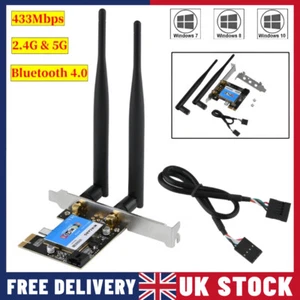 2.4G/5G Dual Band WiFi PCI-E Network Bluetooth Wireless Card+6dB Antennas For PC - Picture 1 of 12