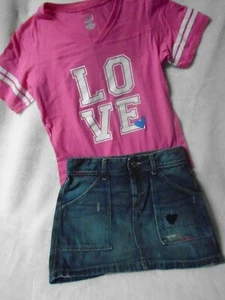 Old Navy Girl's Size 14 Denim Jean Mini Skirt w Heart Emb / w Mostly Matching T! - Picture 1 of 10