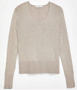 NWT Women's LOFT L/S Rib Trim V-Neck Sweater in Heather Beige Sz XL - Picture 1 of 13