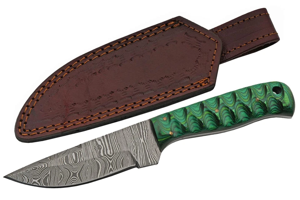 Damascus Exotic Hunter Green Fixed Blade Knife DM-1290GN