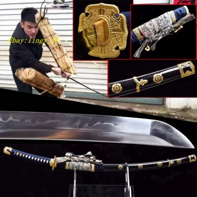 Fighting Knife Real TaChi Clay Tempered T10 Steel Katana Japanese Samurai Sword - Image 1 of 4