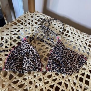 Xhiliration cheetah print triangle bikini top size small
