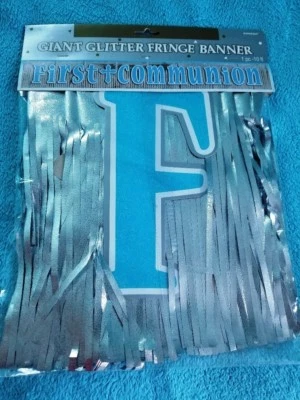 Banner con flecos de lámina brillante gigante de primera comunión, rosa o azul - Nuevo Foto 1 de 3