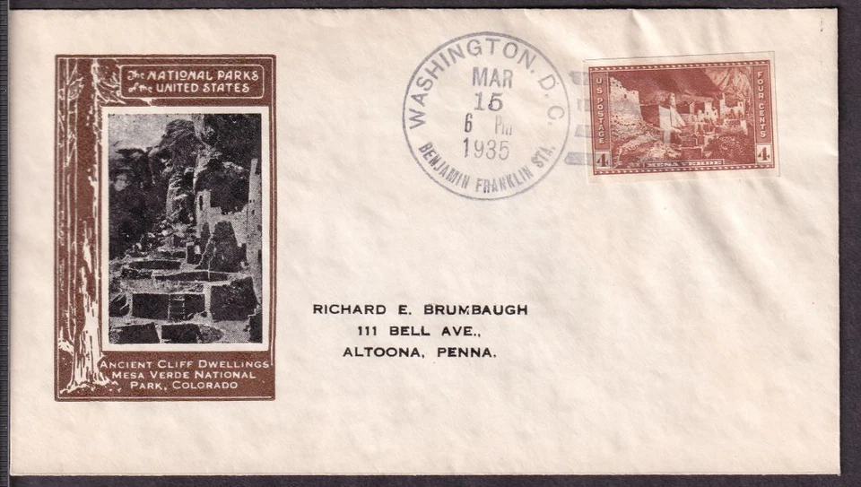 1934 National Parks 4c Mesa Verde Sc 759-2 imperf with Harry Ioor cachet (1G - Image 1 of 1