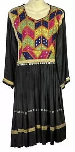 Vintage Mirror Work Shisha Embroidery Ethnic Dress Mirror Tunic Tribal Kutchi - Picture 1 of 23