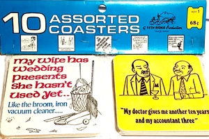 Drink Coasters Set of 10 Vintage Fifth Ave Production Humorous 1970s Barware - Bild 1 von 9