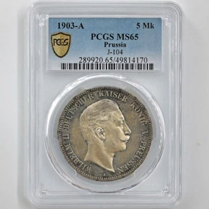 1903-A Germany William II 5 Mark 27.78 Grams Silver Coin PCGS MS 65 J-104 - Picture 1 of 4
