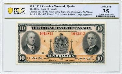 1935 $10 The Royal Bank of Canada, Large Signatures - PCGS Choice VF 35 - Image 1 of 2