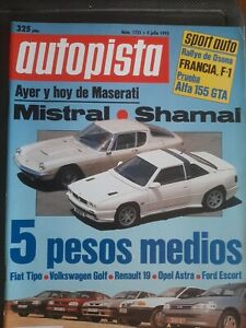 Revista autopista n. 1721 de 1992 automovil Maserati Fiat VW Renault opel ford