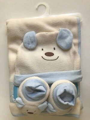 Подарочный набор из 3 предметов флисовое одеяло, шапка, пинетки Little Mimos для душа мальчика синий - Изображение 1 из 4