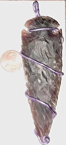 Loose Apx 4.3" stone Arrowhead Spearhead reproduction Collect Rock , lilac wire - Picture 1 of 23