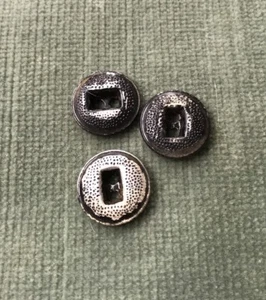 Set of 3 Vintage Blue Painted Metal Buttons with Embossed Speckle Pattern 1.5cm - Picture 1 of 4