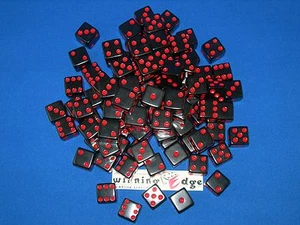 BLACK DICE w/ RED PIPS 16mm Opaque (100 Pack) BUNCO PARTY Die Bunko Yahtzee - Picture 1 of 6