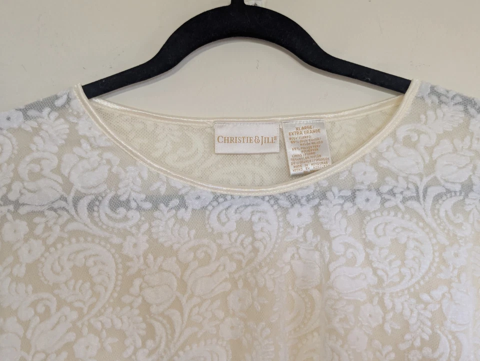 Top Christie Jill Terciopelo Burnout Talla XL Blanco/Marfil Floral Delicado Novia Foto 1 de 4