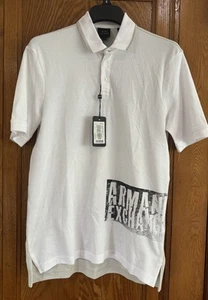 Armani Exchange White Two Tone Polo Shirt With Print On The Front Size Small - Picture 1 of 13