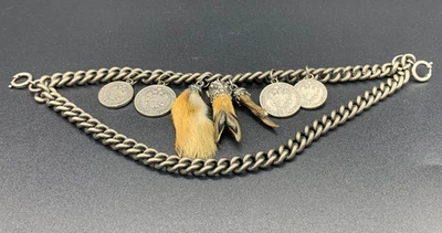 Victorian Silver Tone Gun Metal Watch Chain Hunting Charivari Pendant Fob c.1920 - Image 1 of 4