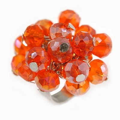 Faceted Amber-Orange Glass Bead Ring on Adjustable Silver-Tone Band - Size 7/8 - Image 1 of 4