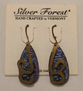 SILVER FOREST DANGLING EARRINGS PURPLE TEARDROP HAND CRAFTED USA - Picture 1 of 3