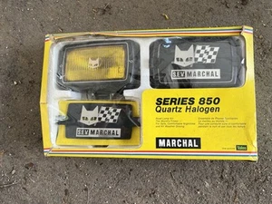Vintage SEV Marchal 850 Series GT Clear Fog Lights w/Black Housings & Covers - Picture 1 of 4