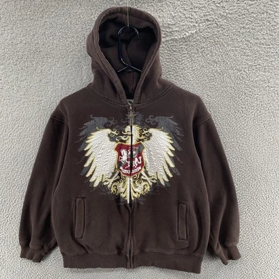 DE COLECCIÓN Avirex Sudadera con Capucha Niños Jóvenes Grande 16-18 Marrón Cremallera Completa Cresta Y2K Street 00s Foto 1 de 4