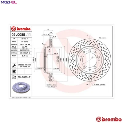 2x BRAKE DISC 09.C085.11 FOR PORSCHE M64.23/22/21/24/06/05/08/07 3.6L 6cyl 911 - Image 1 of 4