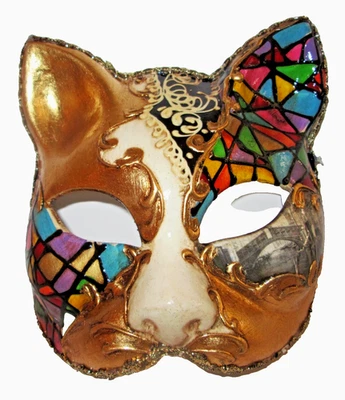 CAT 2 - A QUALITY, HANDPAINTED ITALIAN MALE CAT MASK, MOSAIC DESIGN - Image 1 of 3