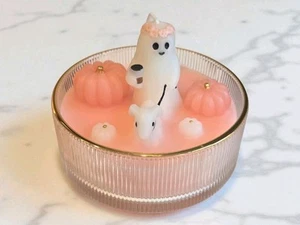 Neu großer rosa gruseliger Geist mit Hund Halloween Urlaub Kerze Wohndeko Geschenk - Bild 1 von 2
