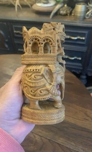 Indischer Royal Sarfari Holz Elefant Figur 5,25" Sandelholz fein geschnitzt Vintage - Bild 1 von 21