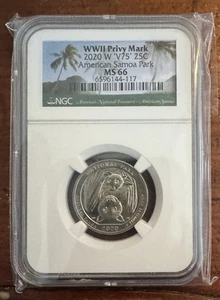 2020-W American Samoa Park West Point Quarter WWII Privy Mark V75 NGC MS66 FR - Picture 1 of 2