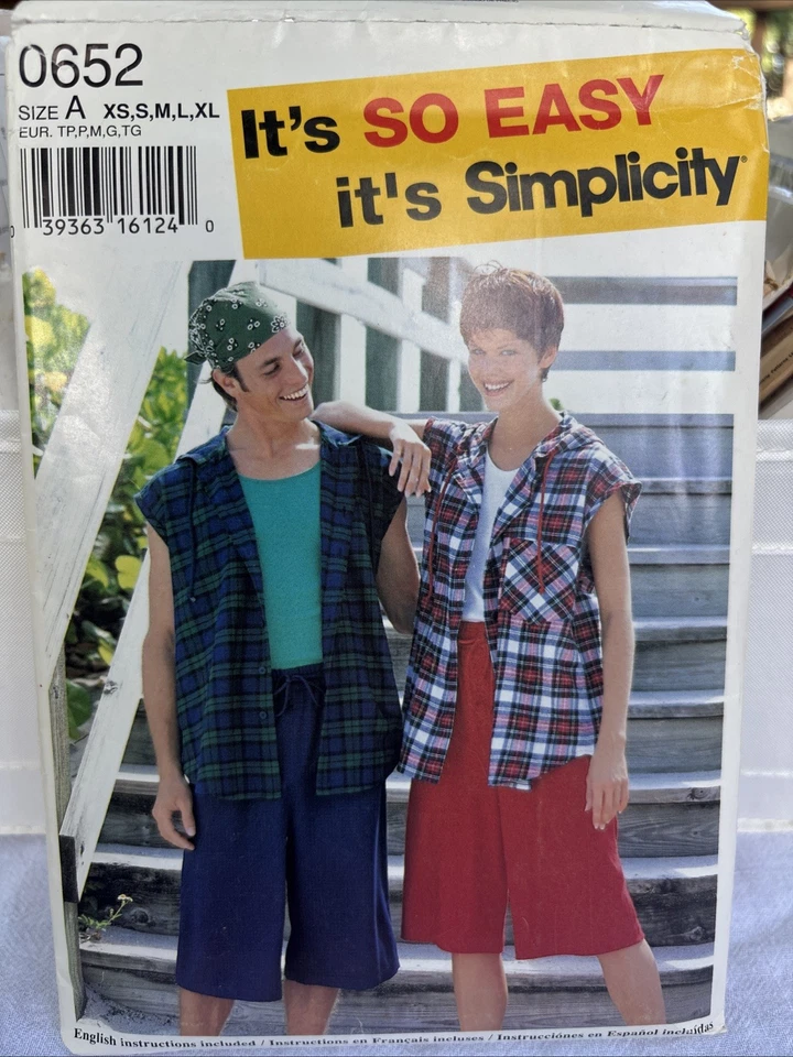 0652 Simplicity 90s Pull On Shorts Hooded Tank Top Pattern, Uncut, Teen/Adult - Image 1 of 3