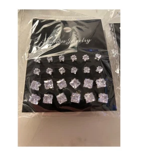 Cubic Zirconia Square Stud Silver CZ Earrings 12 pair - Picture 1 of 1