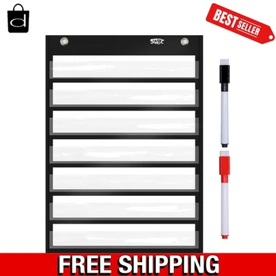 Versátil gráfico de bolsillo magnético negro - 10 tarjetas de borrado en seco ecológicas incluidas Foto 1 de 4