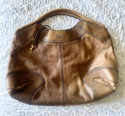 D&G 正品 Dolce & Gabbana 大号 二手 水饺包 单肩包 棕色皮革 — 第 1/4 张图片