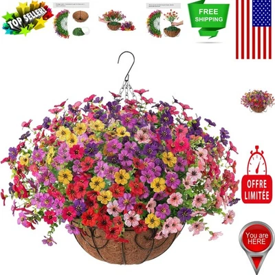 Очаровательная подвесная корзина с искусственным цветком маргаритки — украшение для улицы с защитой от ультрафиолета - Изображение 1 из 4