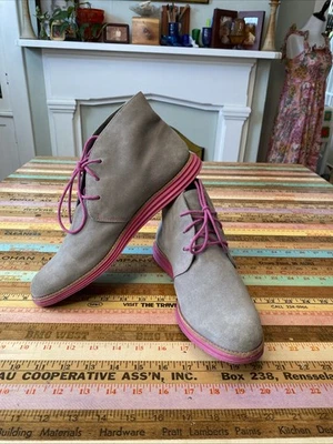 Cole Haan Mujer Lunargrand Chukka Botas 11 B Gris Gamuza Con Cordones Tobillo Rosa Foto 1 de 4