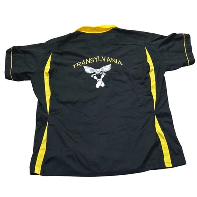 Винтажная вышитая рубашка для боулинга Transylvania Drac Dracula Bowl XL черная желтая - Изображение 1 из 4