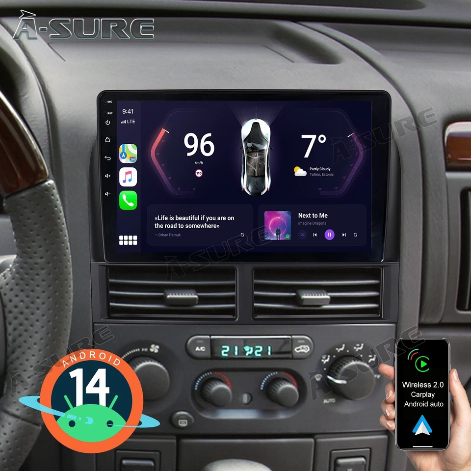 2+32GB Android 14 AutoRadio CarPlay WIFI für Jeep Grand Cherokee WJ/WG 1999-2004 - Bild 1 von 4