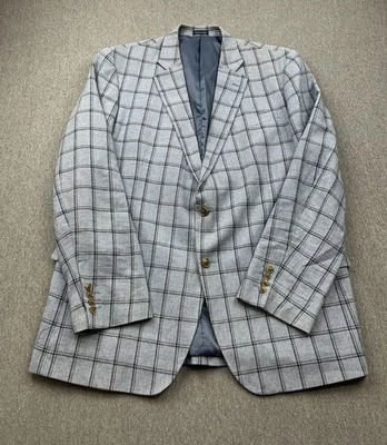 Stafford Classic Fit Blazer Men's 46L Linen Cotton Blue Windowpane Plaid Coat - Image 1 of 4