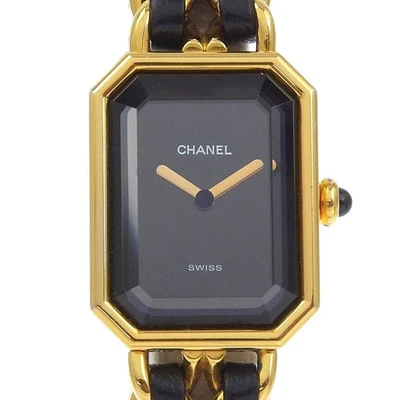 Relojes Chanel H0001 Premiere M esfera negra chapada en oro/cuero cuarzo analógico... Foto 1 de 4