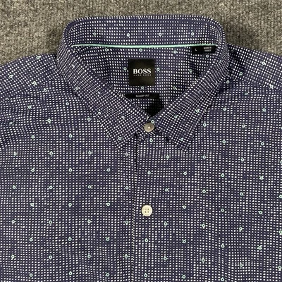 Hugo Boss Sharp Fit Robb Short Sleeve Stretch Button Shirt Mens Large Abstract - Image 1 of 4