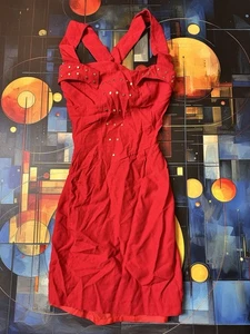 Vestido ceñido al cuerpo rojo con tachuelas All That Jazz años 80 90 de colección 5/6 tiras cóctel fiesta - Imagen 1 de 7