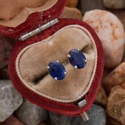 Orecchini in argento sterling 925 taglio ovale creati in laboratorio con... - Immagine 1 di 4