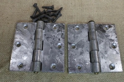 "2 bisagras antiguas de latón para puerta de pantalla de 3 1/2 X 3 1/2"" GALVANIZADAS a tope pasador vintage nuevo en caja" Foto 1 de 4
