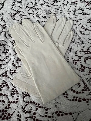 Guantes de cuero marfil vintage para mujer pequeños (6) Foto 1 de 4