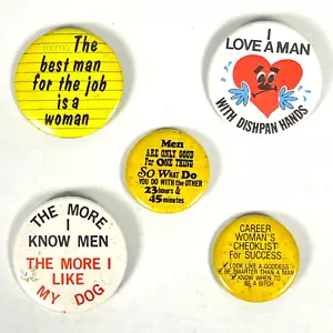 Woman Empowerment Feminist Best For Job Slogans 5 Vtg Novelty Button Bundle 80s - Picture 1 of 4
