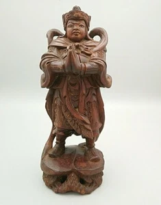 Chinese Wood Carving Sculpture Man Brown 21cm tall Vintage Ornament - Picture 1 of 21