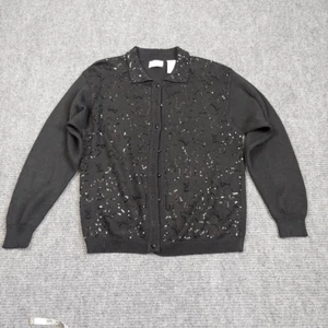 Vintage Jaclyn Smith Cardigan Womens Large Black Beaded grandmacore dark academi - Picture 1 of 14