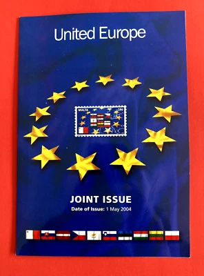 Malta - Folleto de emisión conjunta de Europa Unida 2004 con estampillas y hoja de estampillas (MNH) Foto 1 de 4