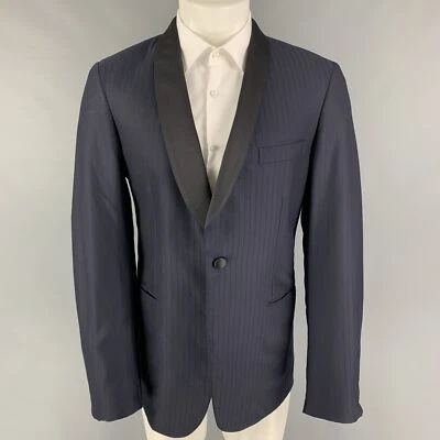 BRIONI Talla 40 Chaqueta Deportiva De Lana A Rayas Azul Marino - Imagen 1 de 4