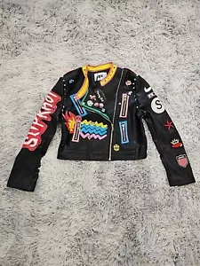SX Women's Punk Floral Embroidered Faux Leather Moto PU Jacket Coat - Picture 1 of 12